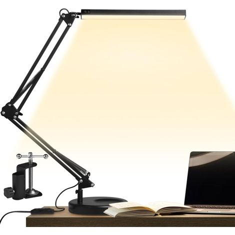 LED Lampe de Bureau avec Pince et Base Ronde, Lampe D'architecte 14W, Bras Réglable Pliable, 3 Températures de Couleur 10 Niveaux de Luminosité 5V/2A,--TRIMEC (1/5)