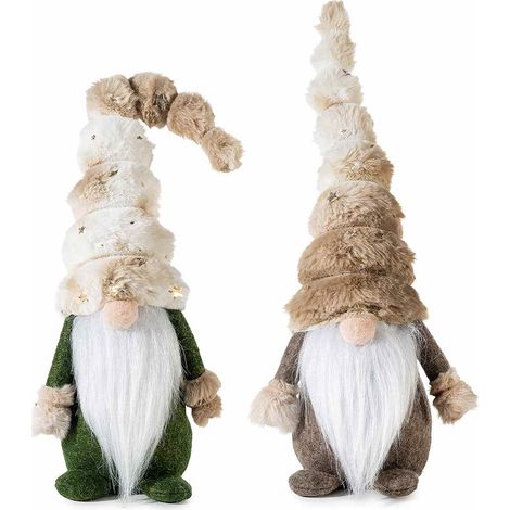 Gnomes de Noël en tissu doux avec bonnet à détails dorés, à poser, lot de 4