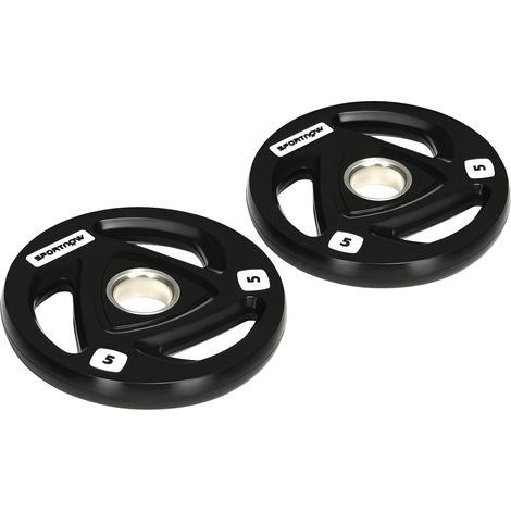 Lot 2 disques olympiques 5 kg, trou 5 cm, force, Ø24x3,5 cm, noir (1/5)