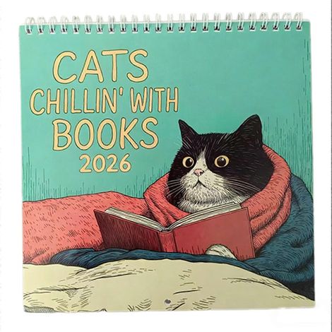 Calendrier mural 2026 « Chats qui se détendent avec des livres », calendrier mural humoristique sur le thème des chats, agenda mural mensuel 2026 (1/4)