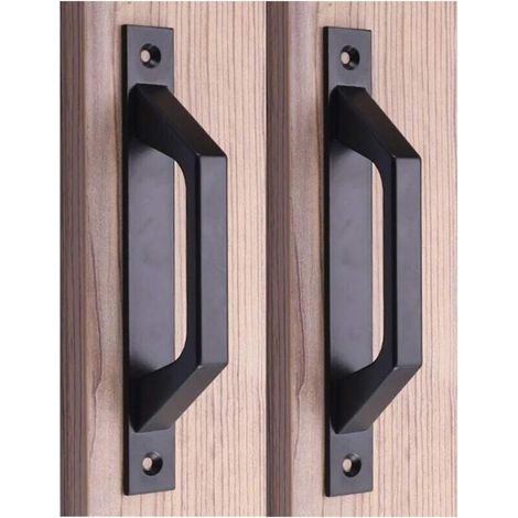 Set aus 2 Schiebetürgriffen, 20 cm, aus Aluminiumlegierung, für Tore, Schränke, Schubladen, Garagen, Gartenhäuser, schwarz (175 mm Öffnung)