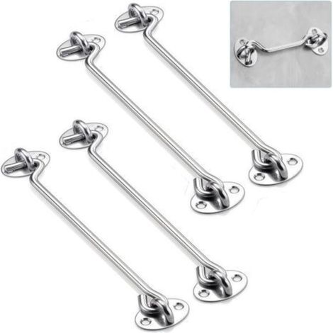 Set mit 4 Haken- und Ösenriegeln aus Edelstahl, 8 Zoll (ca. 20 cm), robuste Kabinenhaken für Türen, Tore, Fenster und Schränke, inklusive Befestigungsschrauben