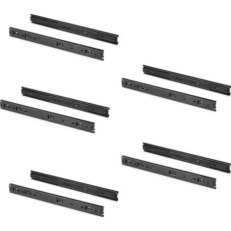 emuca lote de 5 juegos de guías para cajones, de bolas, altura 45mm, profundidad 600mm, extracción total, negro
