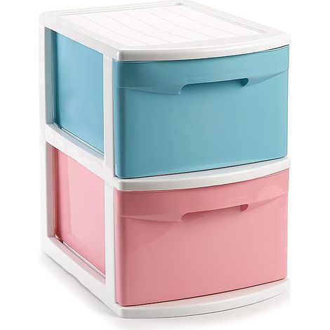 Commode de rangement à 2 tiroirs colorés, 37,5 x 26 x 25 cm