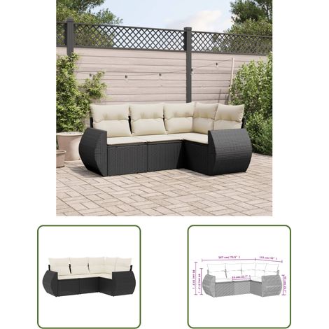 The Living Store 4-tlg. Garten-Sofagarnitur mit Kissen Schwarz Poly Rattan - Gartengestell - Gartenmöbelset - Outdoor Lounge - Rattan Sessel - Gartenlounge (1/3)
