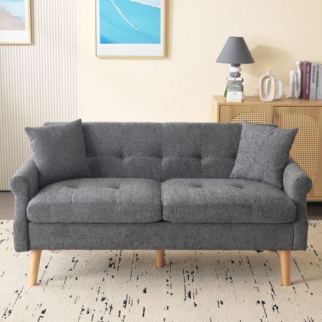 Sofá 2 Plazas 162×74×77 Cm Chenilla Gris, Asiento 15 Cm, Patas Macizas 20 Cm (1/5)