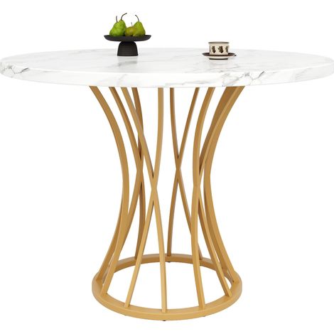 Table à manger ronde- 80x80x76 cm- 4 à 6 personnes- Plateau MDF+Metal- Salle a manger,Salon- Dore (1/5)