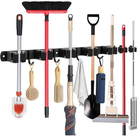 Bardusch-Accroche balai inox – 5 supports + 4 crochets + 2 emplacements – maison/cuisine/sdb/garage (1/5)
