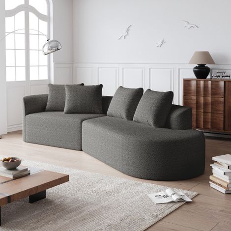 Chenille sofa Modernes, gepolstertes, übergroßes Ecksofa, 4-Sitzer, extra tiefer und breiter Sitz, geschwungene Wolkencouch mit 4 Zierkissen, frei kombinierbares Sofa für Wohnzimmer und Schlafzimmer