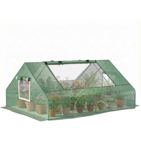 Mini serre de jardin mini serre tunnel 180x140x80cm toit pointu acier PE haute densité 140 g/m² 2 grandes fenêtres vert foncé
