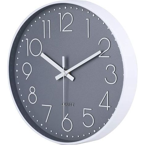 Geräuschlose, runde, batteriebetriebene Wanduhr, 30 cm, Grau (1/4)