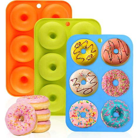 Moule Donuts, 3 Pièces Donuts, Couleurs Différentes Moule Donuts Cake Factory, 6 Cavités Moule Donuts Silicone, Moule a Donuts Convient pour Gâteaux Bagels Biscuits Muffins (Bleu + Orange + Vert) (1/5)
