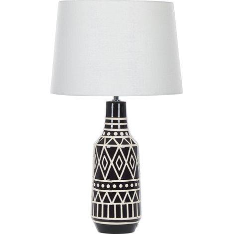 Lámpara de mesa de cerámica negro pantalla de tela blanco 68 cm mesa de noche clásico Shebelle (1/5)