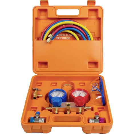 Recharge Climatisation Voiture, R32 R134a Recharge Kit avec Tuyau, Manometre Climatisation Kit de Remplissage Gaz, Convient aux Réfrigérants R410A R407C (1/5)