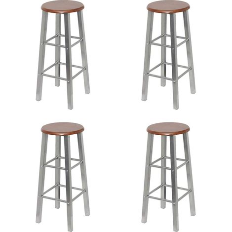 Lot de 4 Chaises de bar Tabourets de bar - Tabouret Haut Argenté et marron MDF BV809649 - BonneVie (1/4)