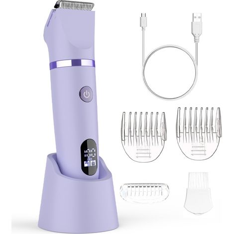 Feminin Electric Razor Precise Trimmer for Face and Sensitive Areas, Body Hair Trimmer for Face, Legs, Armpits and Pubic Area, Waterproof, Wireless, LCD Display, Purple, 3 in 1 (1/3)