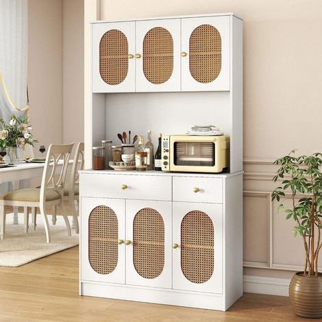 100 x 40 x 180 cm armoire de cuisine buffet, rangement avec 6 portes, prises et USB, pour cuisine et salle à manger (1/5)