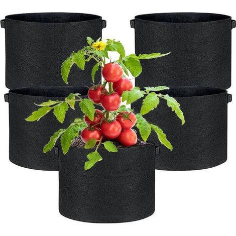 Sac de culture pour pommes de terre de 15,7 litres (5 gallons) avec couvercle à rabat, en tissu résistant et poignées, pour la culture de légumes, noir.