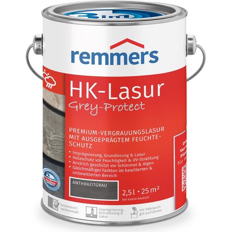 Remmers HK-Lasur 3in1 Grey-Protect anthrazitgrau, 2,5 Liter, Holzlasur für Vergrauung außen, 3 Holzschutz Produkte in einem, Feuchtigkeit- und UV-Schutz (1/5)