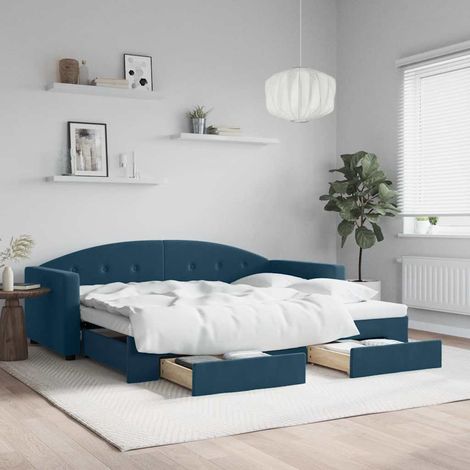 Sofá cama nido con cajones terciopelo azul 90x200 cm (1/5)