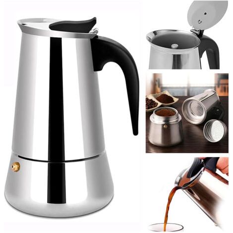 Italienische Kaffeemaschine, 6, 9, 12 Tassen, Edelstahl-Mokakanne, geeignet für alle Herdarten - 600 ml - 12 Tassen