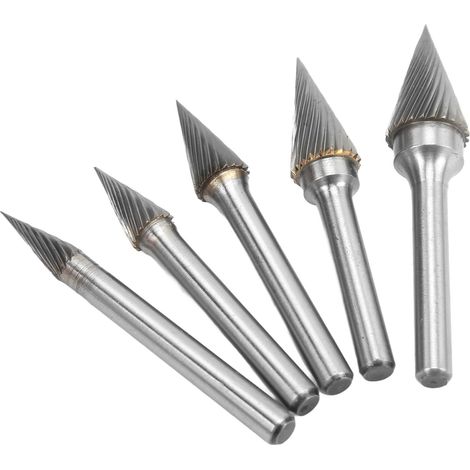 Lot de 5 fraises carbure monobloc à taille unique, queue de 6mm/0,24in, pour sculpture, polissage et perçage sur métal et bois. (1/5)