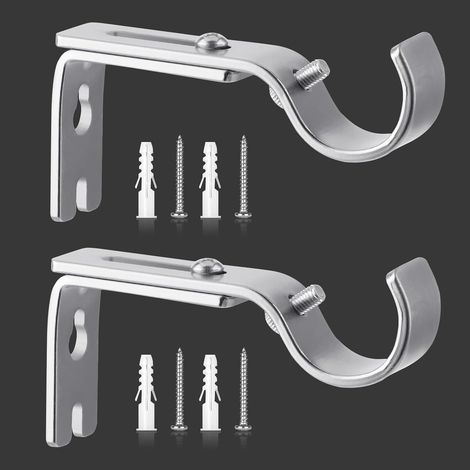 2 Pièces - Support Tringle Rideau - Accessoire Mural Réglable - Pour Tringles Ø 20-25 mm - Installation Intérieure - Argenté - 8,8x11,5 cm (1/5)
