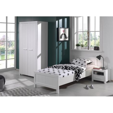 Pack - Lit Enfant, Chevet & Armoire 2 Portes "Erik" Blanc (1/4)