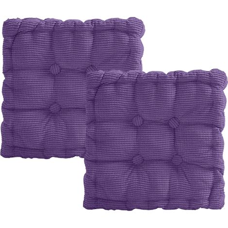 Lot de 2 coussins de chaise épais - 40 x 40 cm - Pour extérieur et intérieur - Pour chaise de jardin, cuisine, balcon, salle à manger (violet, carré) (1/5)