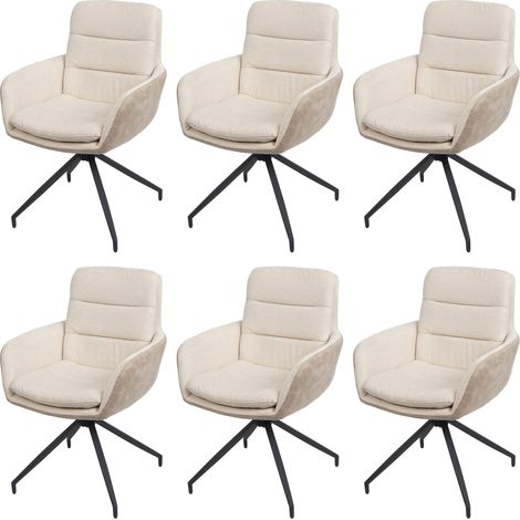 Set 6x sedie poltroncine girevole con braccioli elegante imbottita HHG-655 tessuto avorio beige