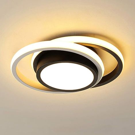 Plafonnier LED rond moderne et créatif - Blanc et noir - Petite taille - Pour couloir, cuisine, salon - Lumière blanche chaude - 19 W (lumière chaude) (1/5)