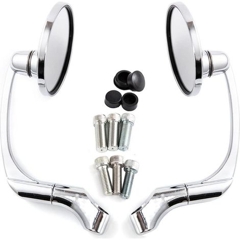 Runder Motorrad-Seitenspiegel Universal 10mm für Cafe Racer, Silber (1/5)