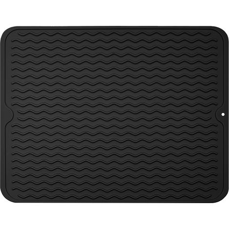 Tapis d'égouttage en silicone pour évier de cuisine (40 x 30 cm) — Noir, 1 pièce