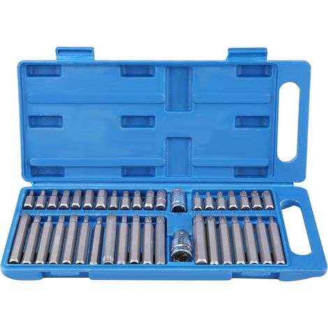 Nannigr Jeu de bits hexagonal, 40 pièces Torx Bit Star Set de douilles Hex Star jeu de douilles Torx Bit Spline Socket Set 1 / 2Inch 3 / 8Inch Drive avec boîtier de rangement bleu (1/5)