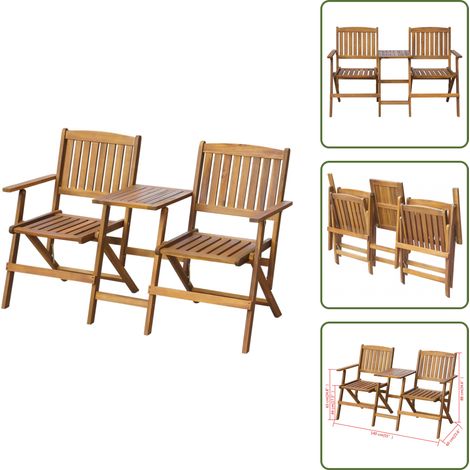 The Living Store Banc de jardin pliant et table à thé 140cm Bois d'acacia solide - Banc en bois (1/5)