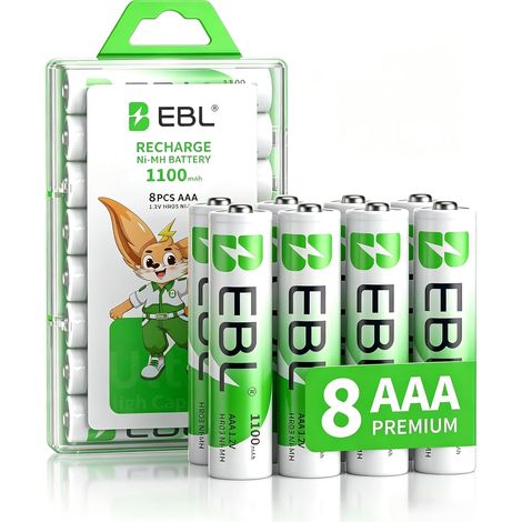 8PCS Piles AAA Rechargeables, AAA HR03 1100mAh 1.2V Ni-MH  1200+ Cycles de Charge et Recyclable , pour Téléphone sans Fil, Télécommandes, Électroniques Domestiques (1/5)