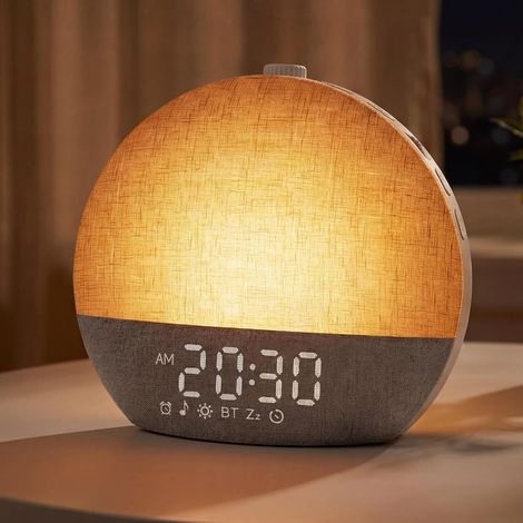 Réveil Lumineux Simulateur d'Aube Eveil Lumière Reveil Matin,Lampe de Chevet 30 Sons Naturels 20 Niveaux de Luminosité,17 Couleur Réveil Lumière Veilleuse,Minuteur Snooze,pour Enfant Ado Adulte (1/5)
