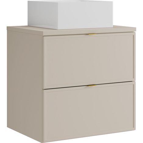 Mobile bagno sospeso con lavabo da appoggio quadrato Beige 60 cm - ONDIL