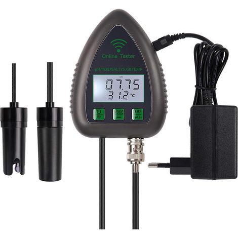 Testeur intelligent de salinité Wi-Fi 5 en 1 : pH, TDS, sel, densité, température, enregistreur de données (1/5)