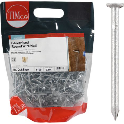 Timco Galvanised Round Wire Nails - 50 x 2.65mm (2.5kg Bag) (1/3)