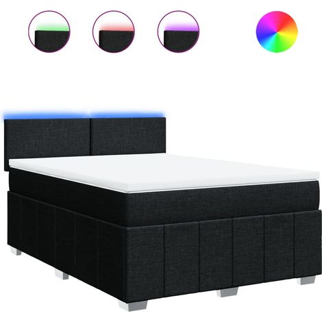 Lit double  Lit adulte  Sommier à lattes de lit avec matelas Noir 160x200 cm Tissu (1/5)