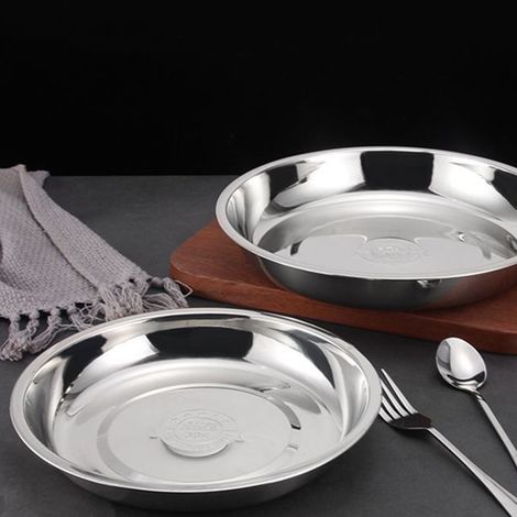 Assiettes rondes en acier inoxydable 304, vaisselle épaisse de qualité alimentaire pour la cuisine, assiettes à soupe, petit format (1/5)