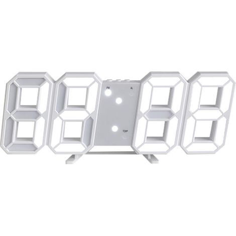 Orologio da parete digitale a LED 3D con luce notturna decorativa, sveglia digitale a LED con luminosità regolabile, adatto per cucine, camere da letto e uffici, colore bianco.