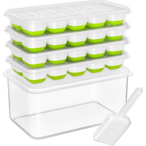 Ensemble de 4 pièces en silicone comprenant un bac à glaçons avec couvercle et un bac de stockage, un bac à glaçons pour congélateur avec réservoir, un bac à glaçons pour cocktails, un moule à glaçons