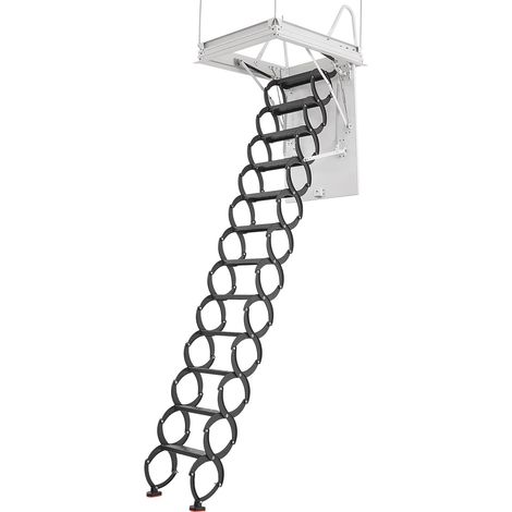 Mophorn Dachbodenleiter aus legiertem Stahl, Tragfähigkeit 299,4 kg, geeignet für Deckenhöhen von 2,9 bis 3,1 m und Öffnungsmaße von 1000,76 x 698,5 mm, Scherentreppe mit Zugstange für den Dachboden