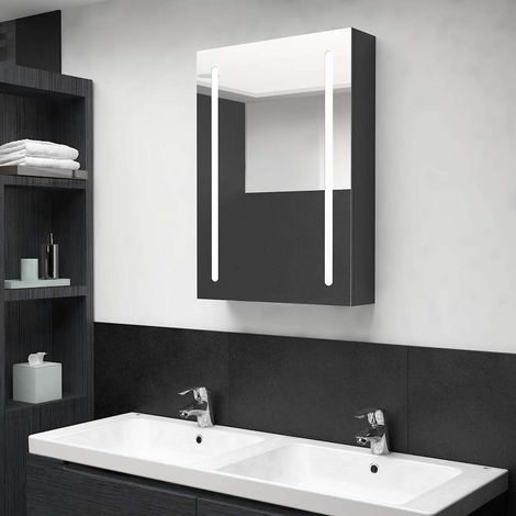 vidaXL Armoire de salle de bain à miroir LED noir brillant 50x13x70 cm (1/5)