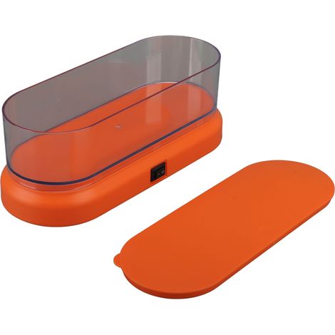 Tragbarer, orangefarbener und leiser Ultraschallreiniger für Schmuck, Brillen, Schminkpinsel und kleine Reinigungsgeräte. (1/5)