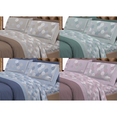 Completo Lenzuola Letto Calda Flanella 100% Cotone Disegno Bologna, misuraSingolocoloreBlu (1/5)