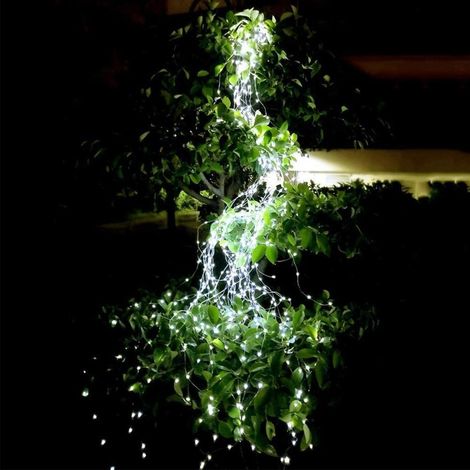 Guirlande lumineuse solaire cascade 200 LED blanche, idéale pour décoration de mariage, Noël, maison et jardin. (1/5)
