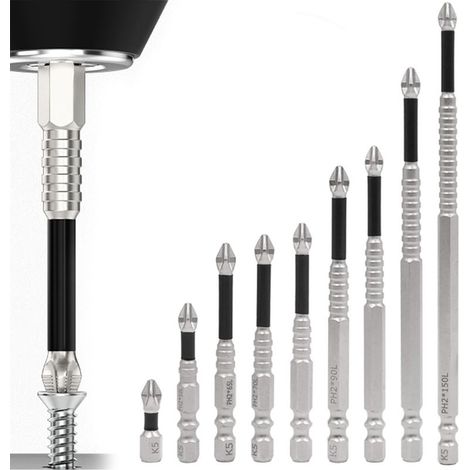 Ensemble de 9 forets magnétiques puissants, embouts antidérapants universels de 25 à 150 mm pour tournevis électriques/manuels, embouts magnétiques solides et durables pour une fixation sécurisée. (1/4)